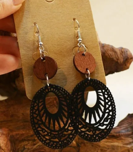 Soft wood geometric patterned earrings
