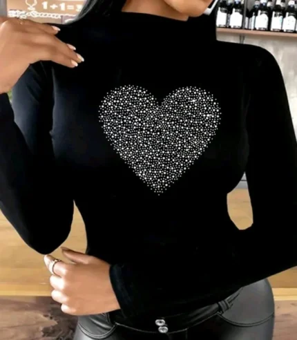 Sparkly Heart long sleeve high neck top