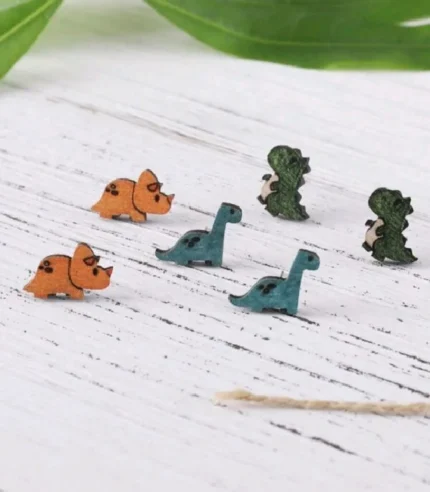 Wooden Vintage Dino earring set