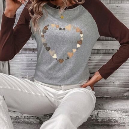 Long sleeve patterned heart top - medium